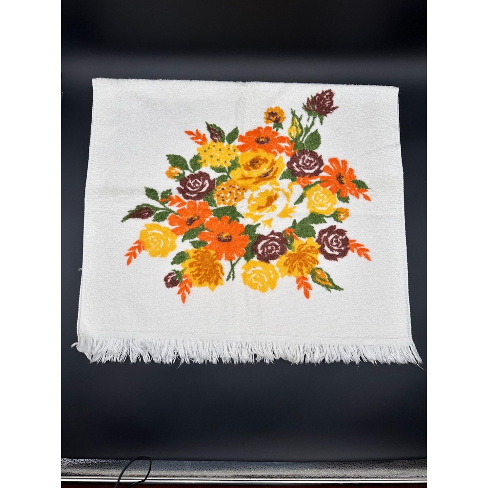 Vintage Penneys All Cotton Floral Bouquet‎ Hand Towel White Retro Kitchen Decor